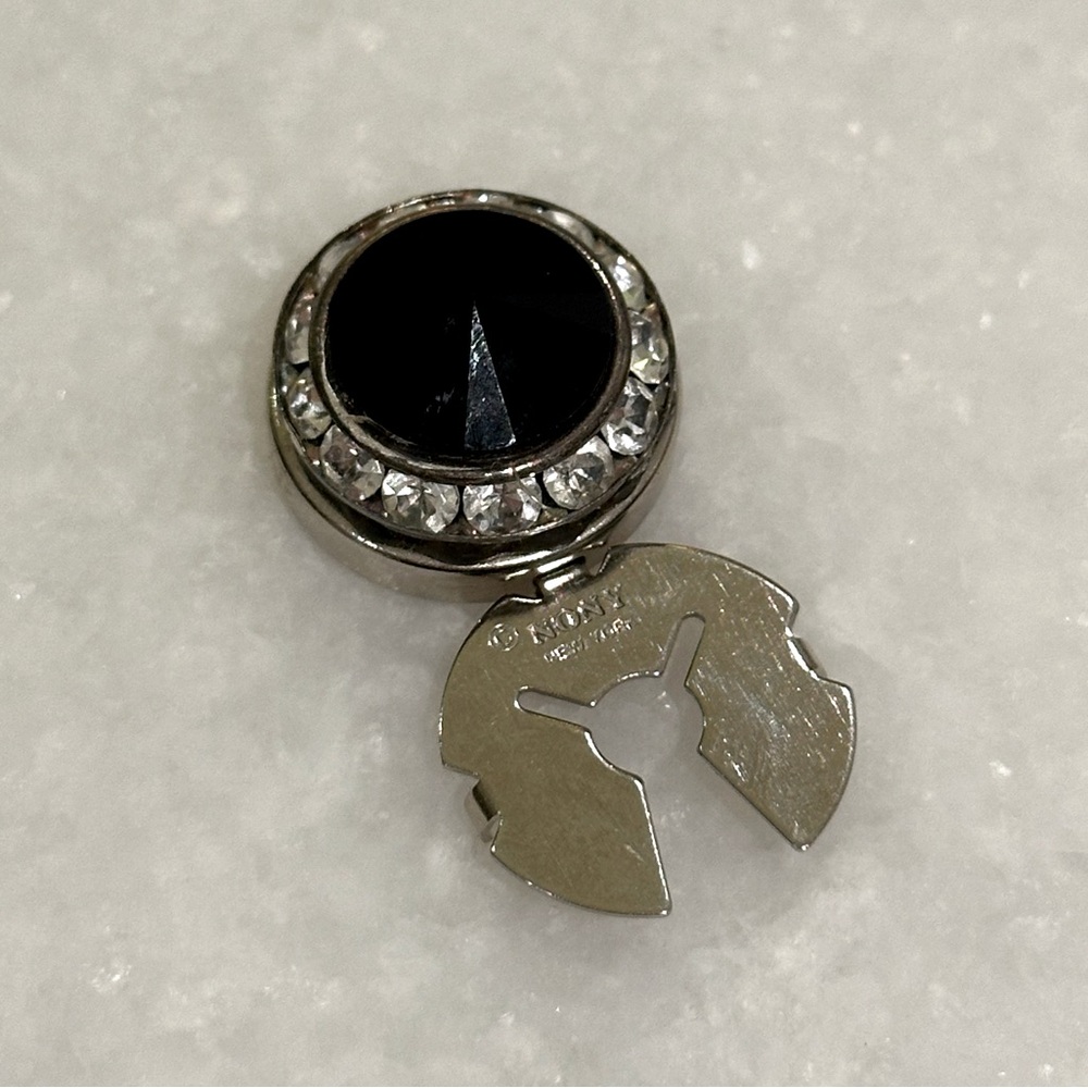Vintage NONY New York Button Cover Black and Clear Crystals